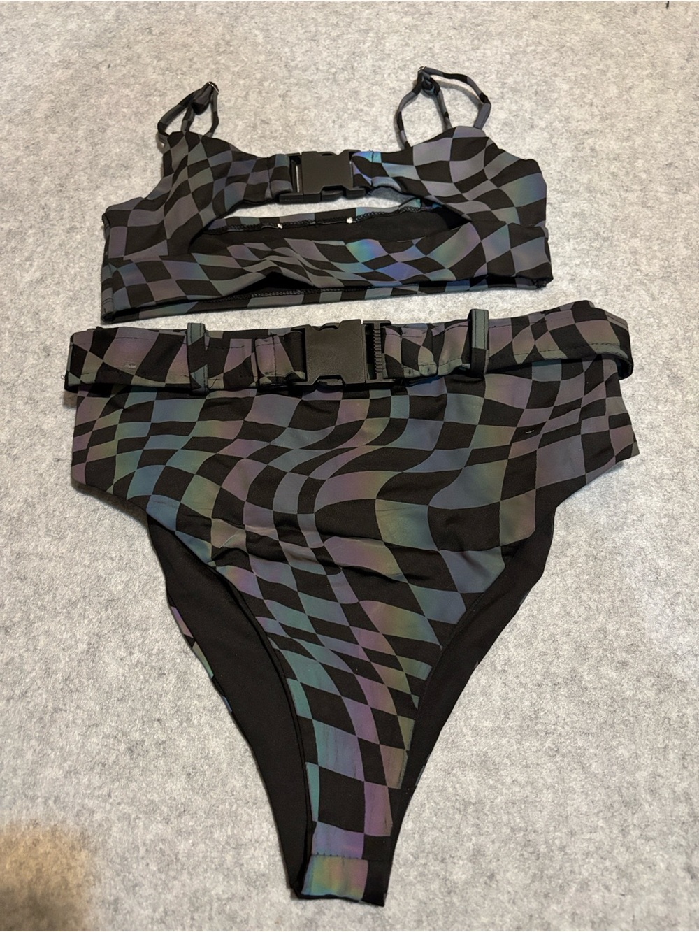 iHeartRaves Rainbow Reflective Checkered Racer Rave Set - Picture 2 of 8